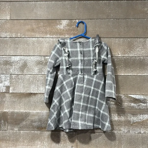 Janie and Jack grey and mint Plaid Ruffle Jacquard Dress size 4 - Picture 4 of 5